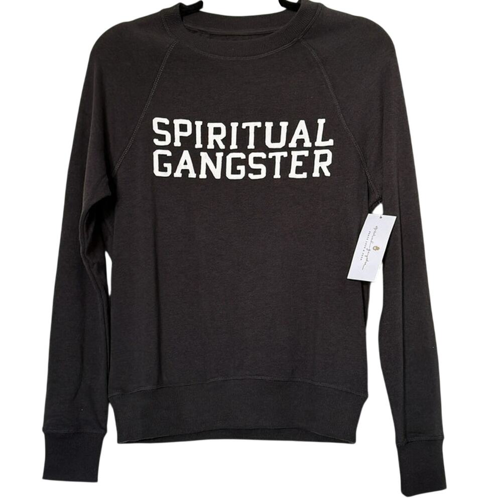 Spiritual Gangster Varsity Old School Crew Sweatshirt Y2K Charcoal Sz XS NWT